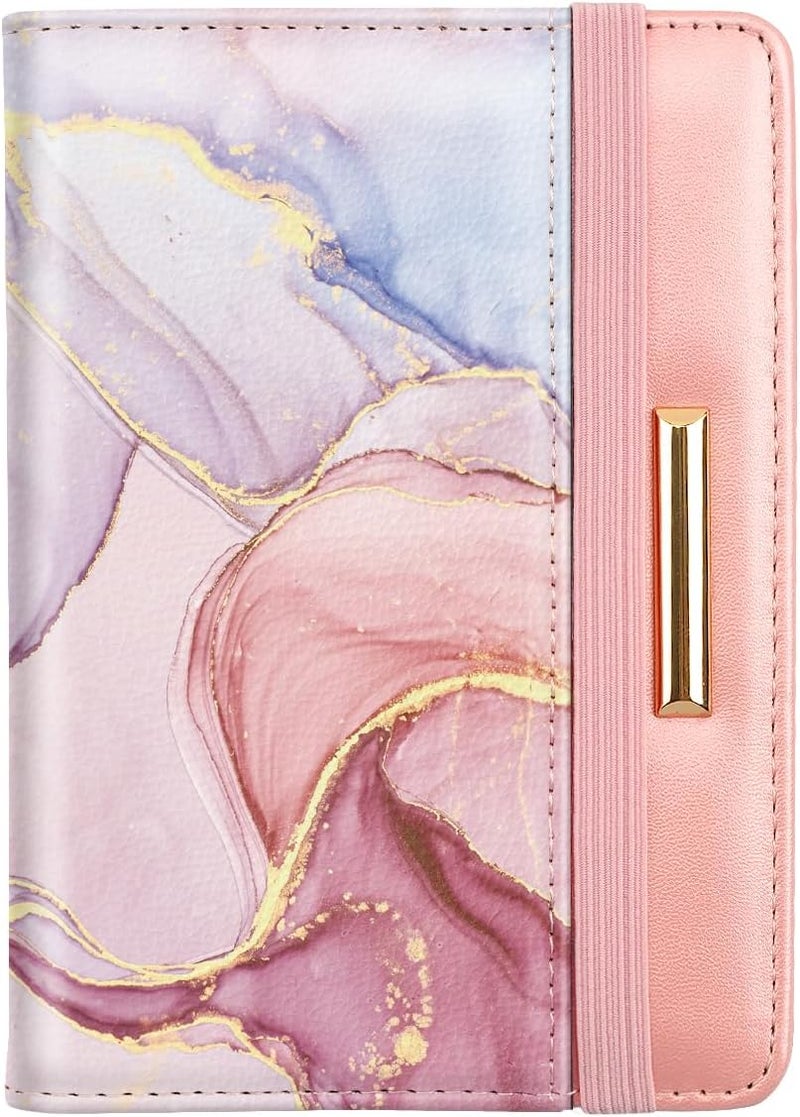 Coco Rossi Passport Holder Cover Travel RFID Blocking Passport Cover Rose Gold Cute Flowers Passport Wallet with Elastic Band for Women - Image 1